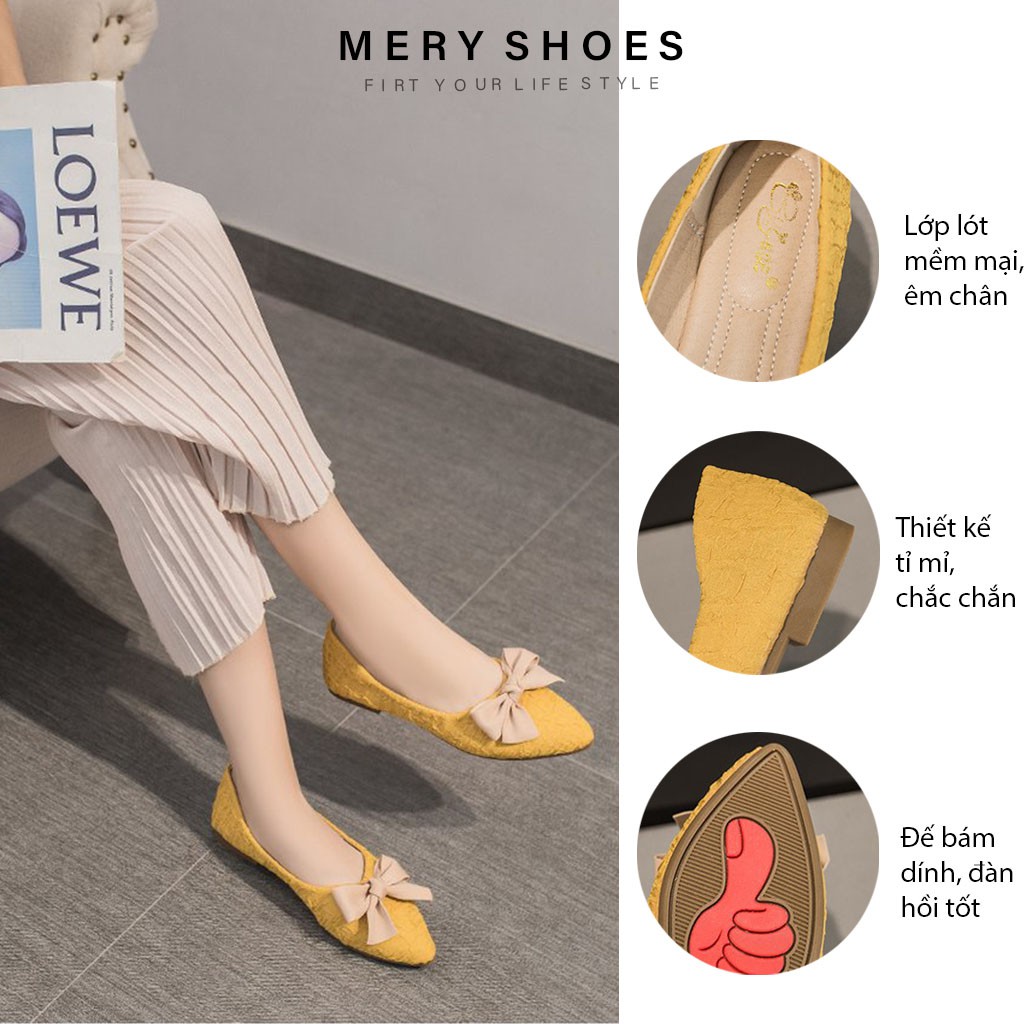 Giày búp bê 𝑭𝑹𝑬𝑬𝑺𝑯𝑰𝑷 Giày bệt mũi nhọn đế 1,5cm mềm êm chân Hot Trend MBS169 - MERY SHOES