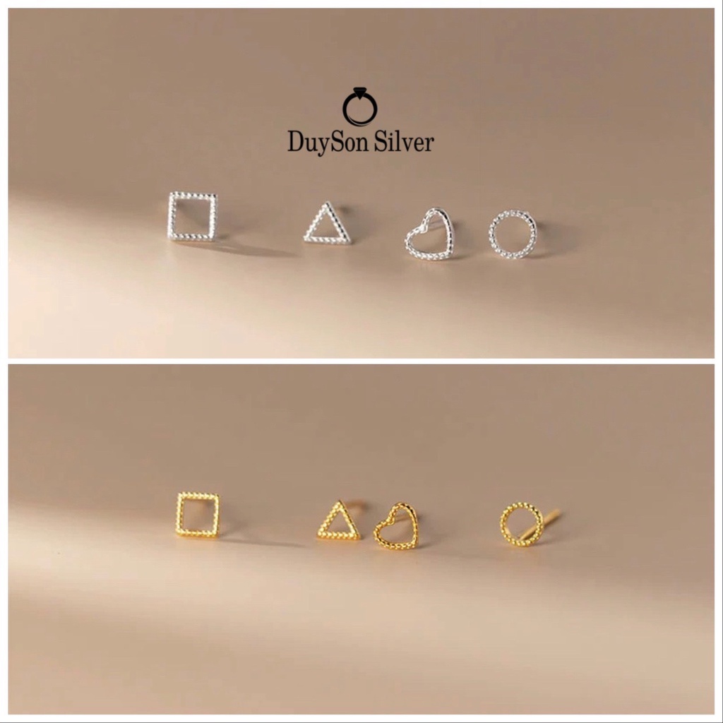 Khuyên Tai Bạc Nữ Duyson Silver, Bông Tai Bạc Mạ Vàng Hình Khối Đơn Giản, Xinh Xắn [Knkx8]