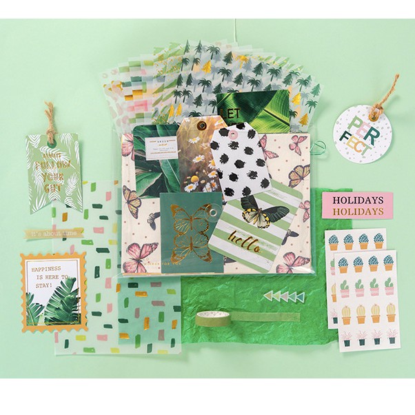 SET STICKER VÀ GIẤY TRANG TRÍ SCRAPBOOK, PLANNER, THIỆP 10 MÓN