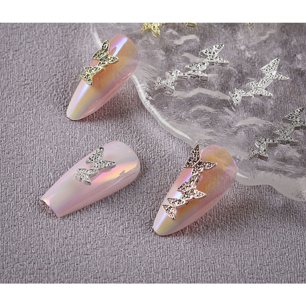 Charm Phụ Kiện Bướm Liên Thể Kim Loại Đính Móng