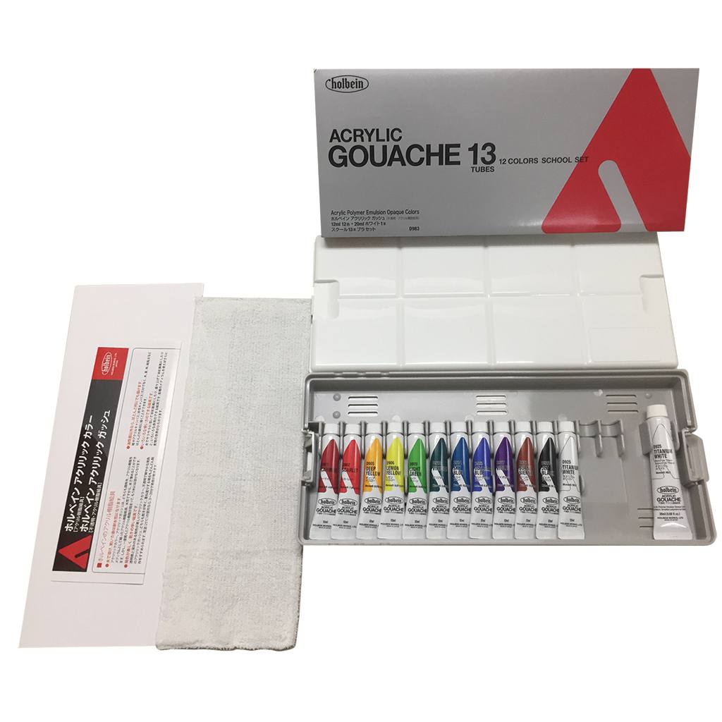 Màu Acrylic Gouache Holbein - School set 12ml kèm Palette