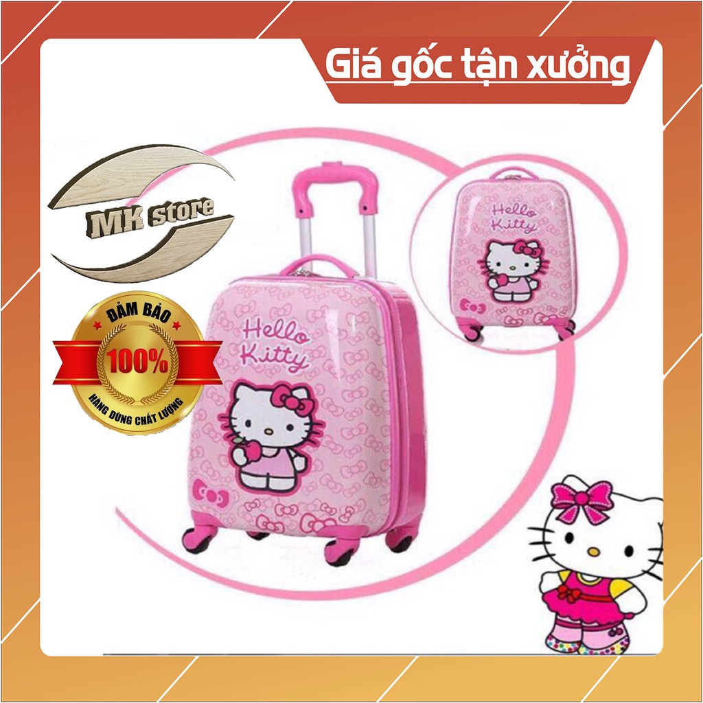 Vali kéo Hello kitty màu hồng cho bé ngộ nghĩnh đáng yêu size 18 rộng rãi