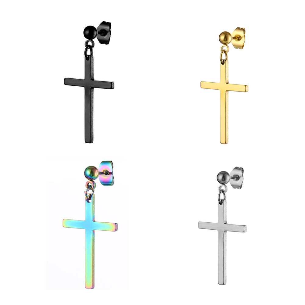Bông tai hình chữ thập đính đá zircon phong cách Hàn Quốc thời trang cho nam và nữ