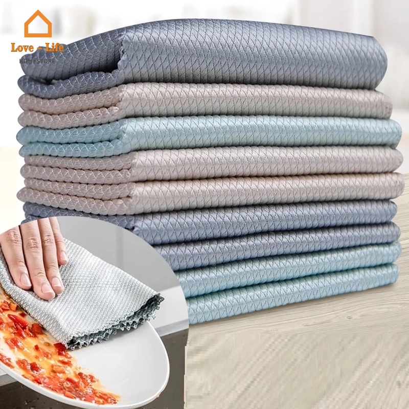 Khăn Lau Kính Cửa Sổ Thấm Hút Chống Dầu Chống Mỡ Họa Tiết Vảy Cá