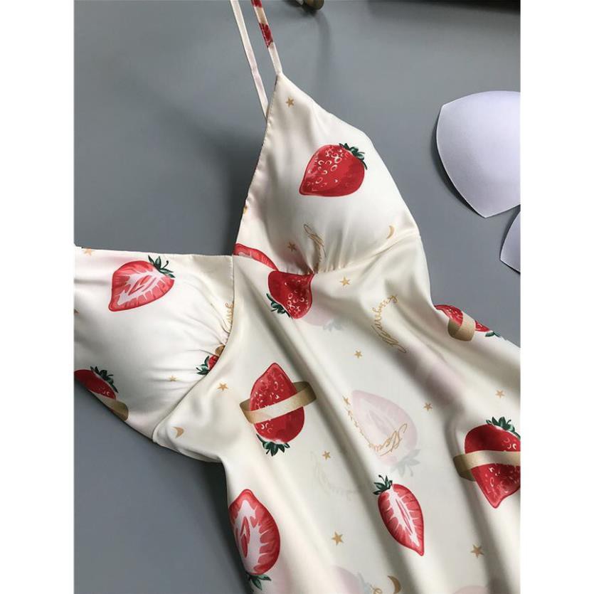 Bộ ngủ đùi và váy ngủ hoạ tiết dâu, hoạ tiết trái tim