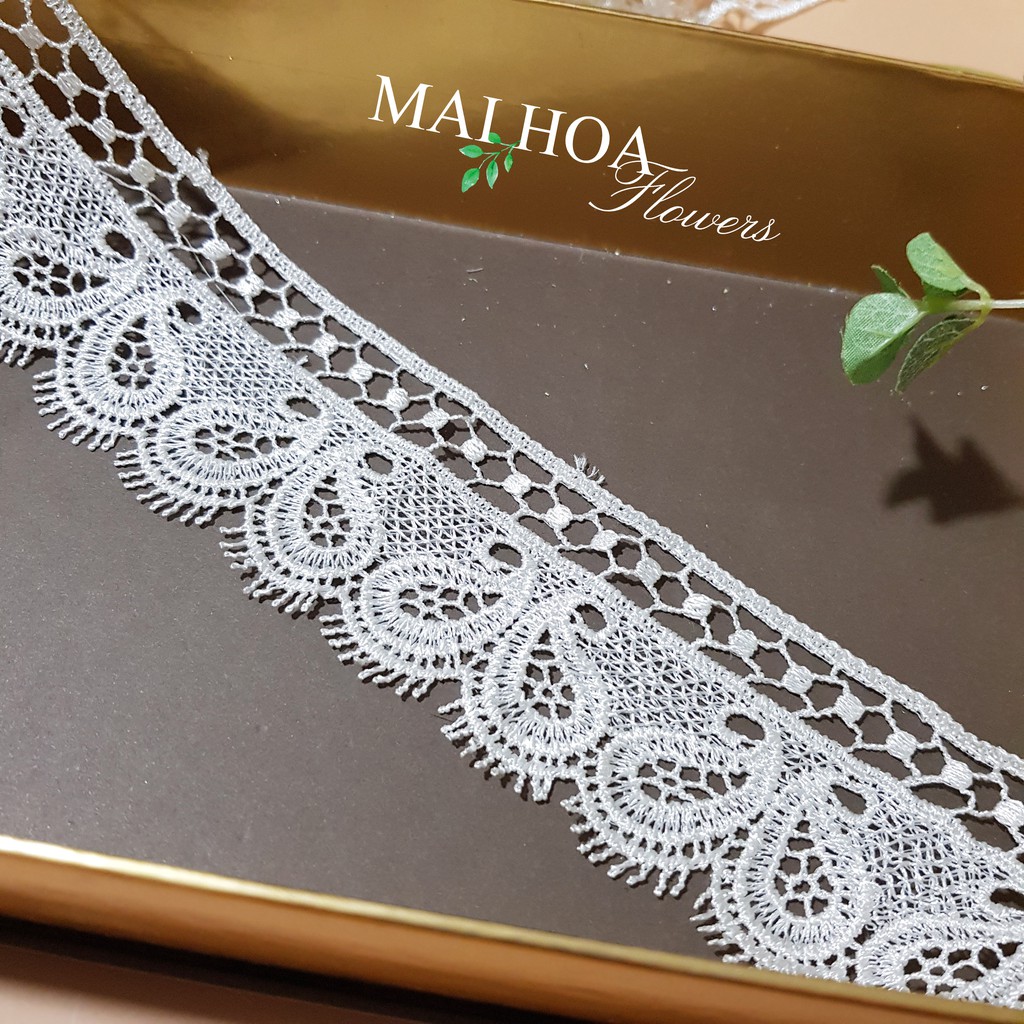 RC20 Cuộn 6 mét dây ren viền may đồ rộng 5cm ren chỉ trắng thêu cánh bướm Maihoaflower