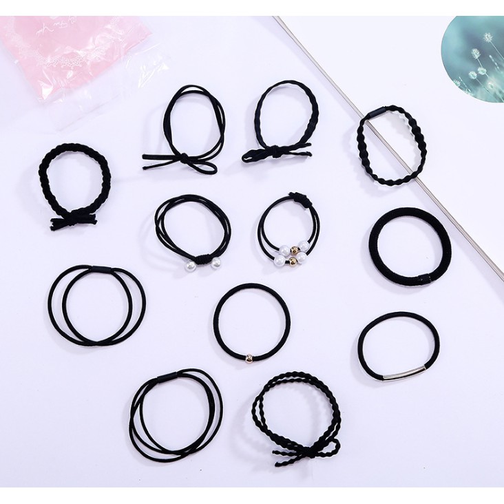 Sét 12 dây buộc tóc như hình có chọn mầu (túi opp Song An Eco HD33)