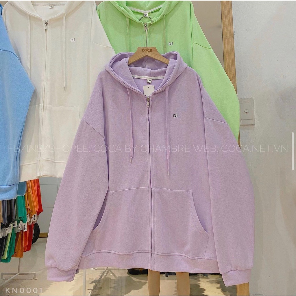 Áo khoác mũ nỉ tăm thêu chữ DI form oversize hàng Quảng Châu Lyn Closet K2208L | BigBuy360 - bigbuy360.vn