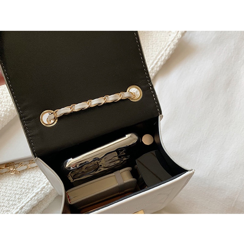 Túi IELGY dáng hộp vuông nhỏ đựng điện thoại di động phối dây xích đeo vai thời trang cho nữ