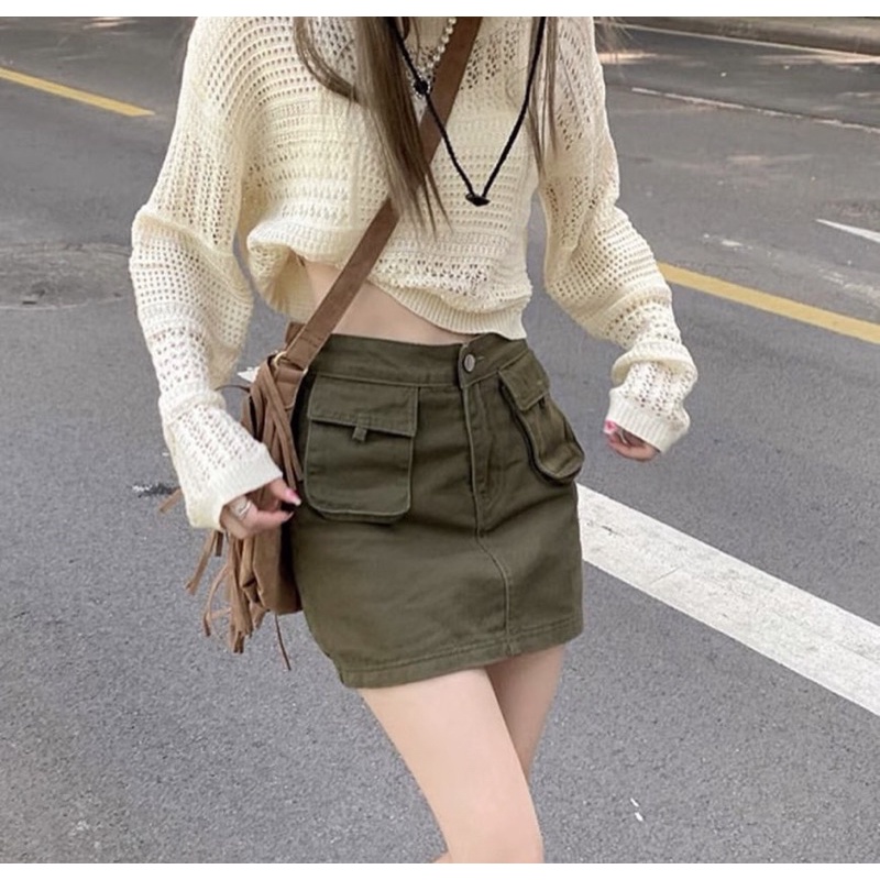 Set áo lưới kèm áo 2s chân váy kaki