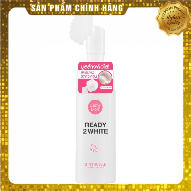 Sữa rửa mặt trắng da Cathy Doll Ready 2 White 2in1 Bubble Mousse Cleanser 120ml dạng bọt