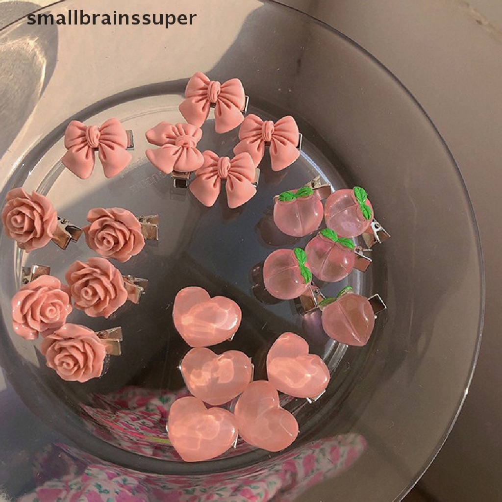 Bộ 5 Kẹp Tóc Nhỏ Hình Nơ / Hoa Hồng / Trái Tim Màu Hồng Dễ Thương Cho Nữ