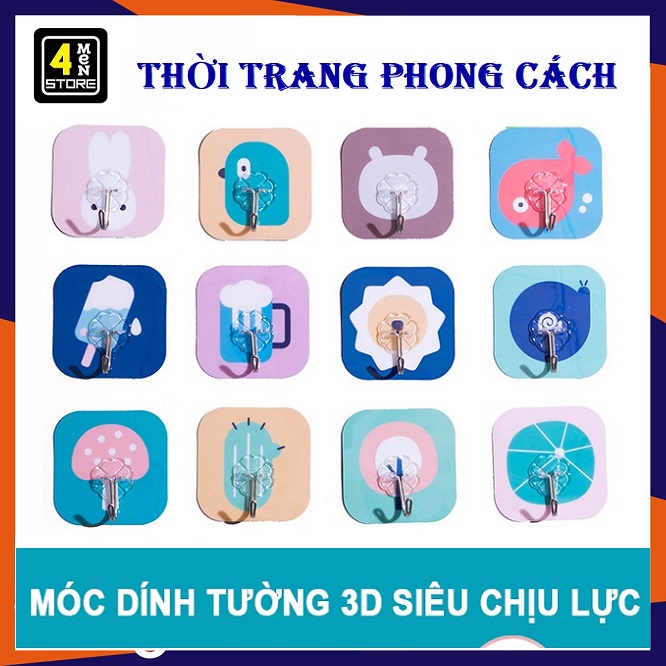 Móc Dán Tường Siêu Dính 3D Hoạ Tiết Hình Độc Đáo Siêu Chịu Lực Nhiều Mẫu 7.5*7.5cm - Mã  A067_Móc Dán 3D
