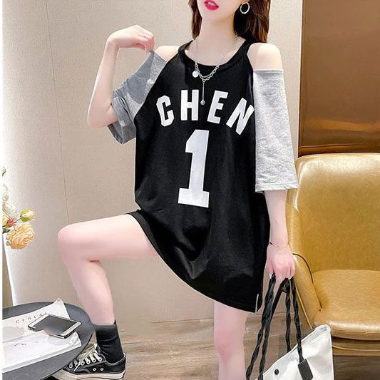 Áo Thun Cotton Lửng Dáng Rộng Tay Lửng Hở Vai Phong Cách Hàn Quốc Thời Trang Mùa Hè Dành Cho Bạn Nữ