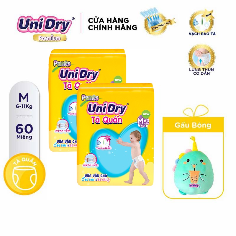 [Tặng 01 thú bông 40cm] Combo 2 Tã Quần UniDry Gói Jumbo Size M60-L54-XL48-XXL44