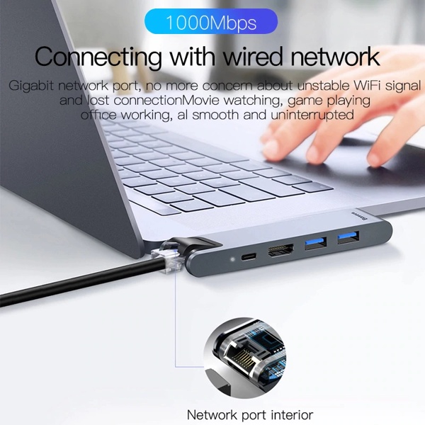 Hub Chuyển Đổi Đa Năng 7 Cổng Cho Macbook Baseus Thunderbolt C Pro 7 In 1 Smart Hub TypeC To HDMI/USB3.0/RJ45/SD &amp; More
