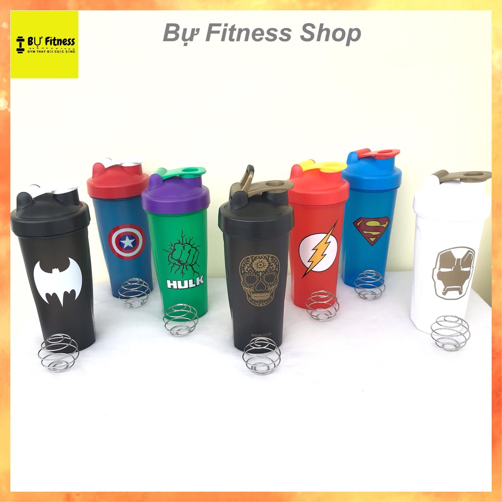 Bình lắc thể thao uống nước, bình nước shaker siêu anh hùng dung tích 750ml