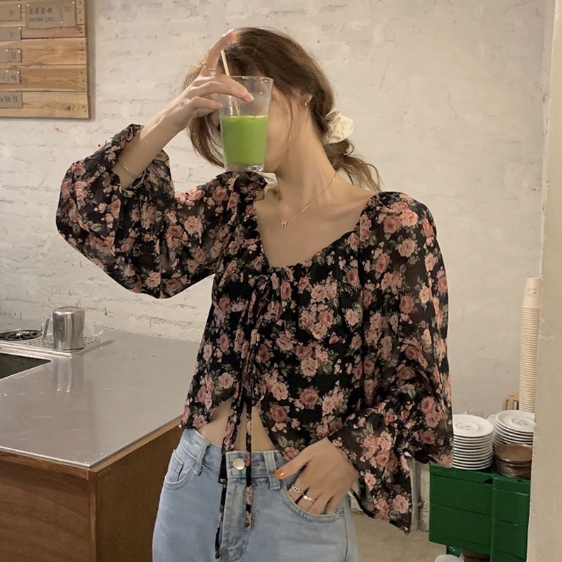 COZOK Áo Sơ Mi Chiffon Tay Dài Họa Tiết Hoa Thời Trang Cho Nữ