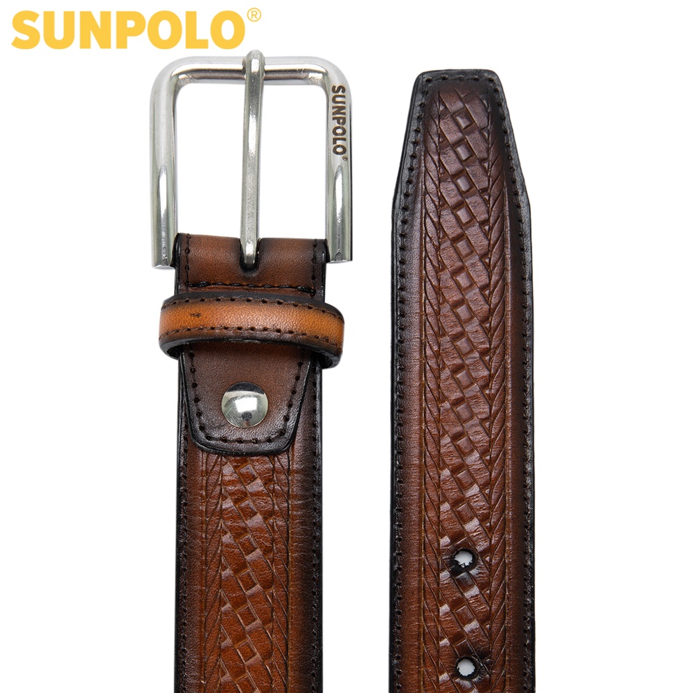 Thắt lưng nam da bò vân caro SUNPOLO BSMK47- 3 Phiên bản màu