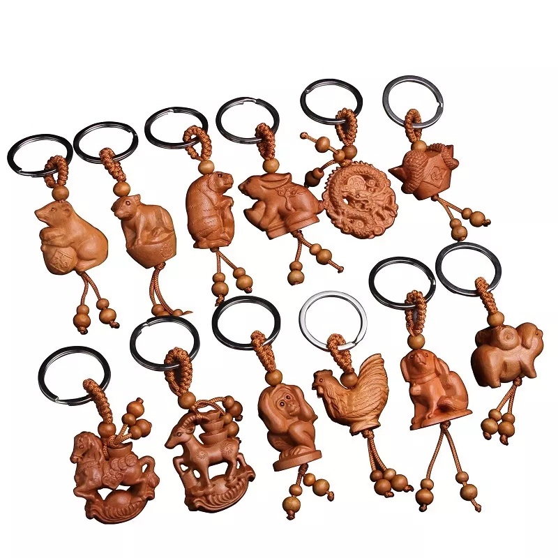 Móc khóa 12 con giáp bàng gỗ xịn đẹp chống nước- Móc khóa gỗ
