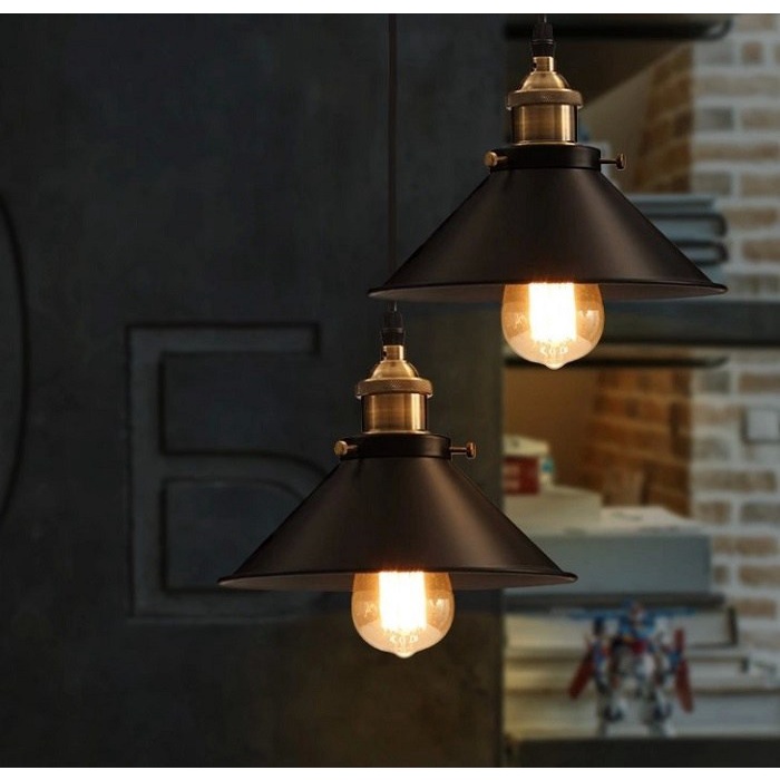 Bộ 2 Đèn Thả Trần Chao Hình Nón Đui Vàng Đồng Cổ Điển Sang Trọng, Mẫu Đèn Thả Đẹp