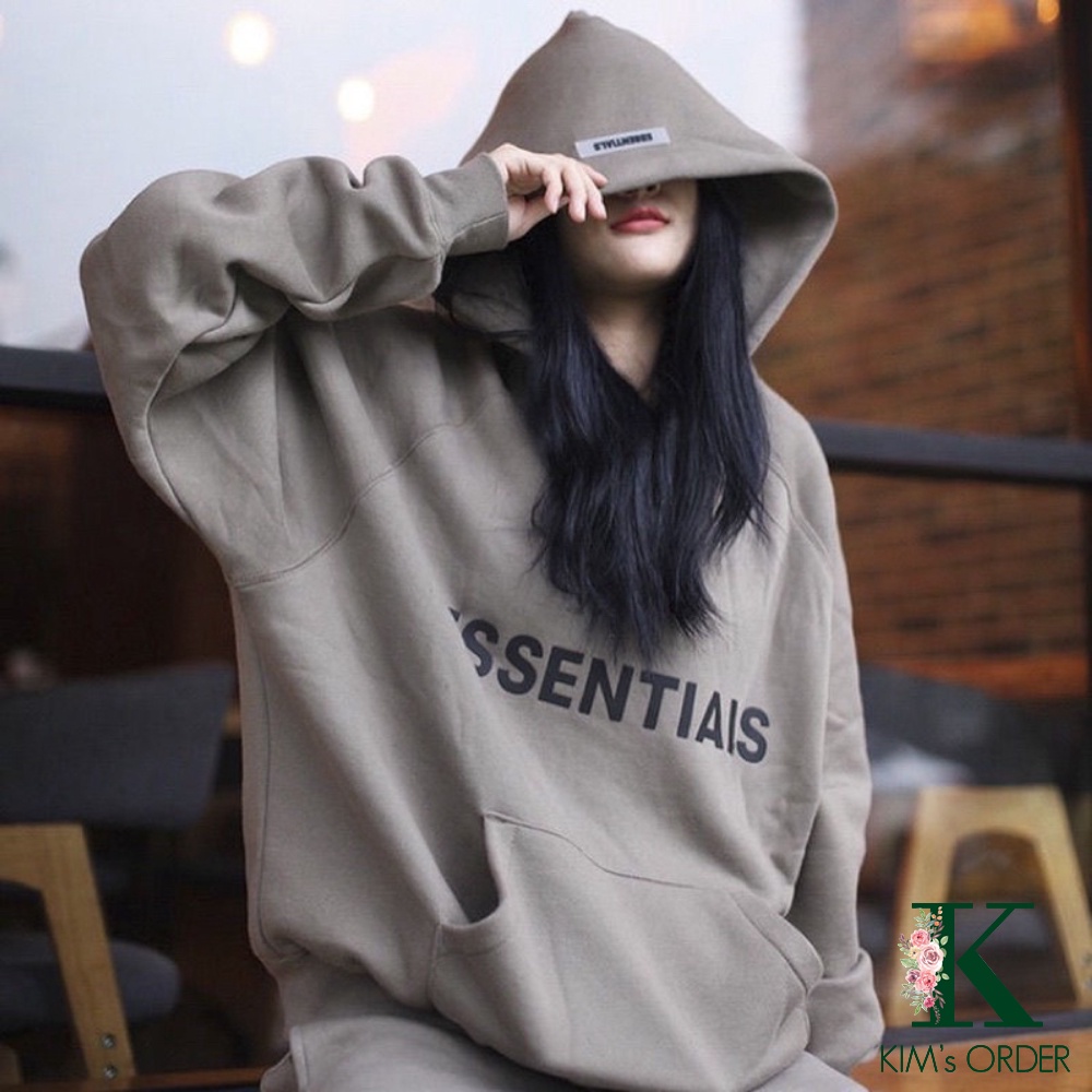 Áo hoodie nam nữ chữ ESSENTIALS màu đen trắng be xám đậm chất nỉ bông có mũ dài tay phong cách Ulzzang form rộng đồ đôi | WebRaoVat - webraovat.net.vn