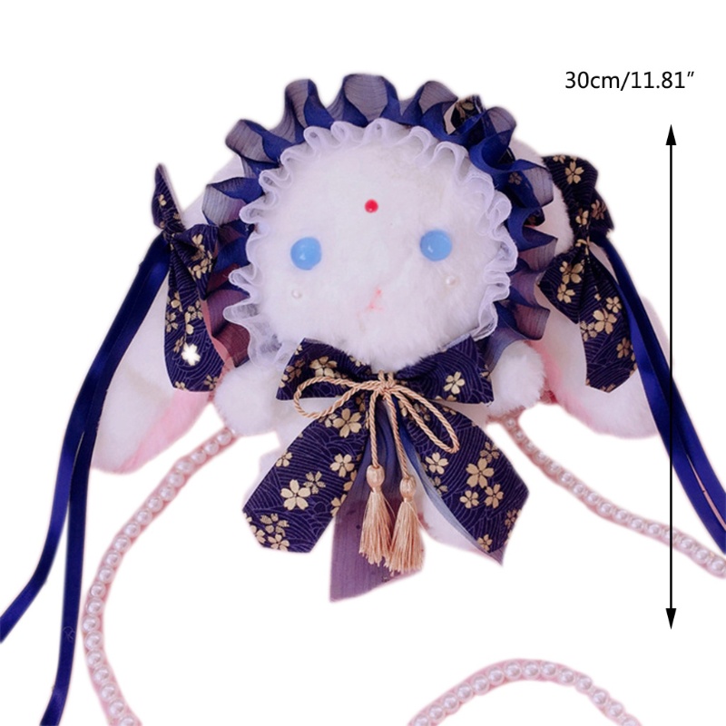 Túi Đeo Chéo Hình Thỏ Nhồi Bông Đính Ngọc Trai Phong Cách Lolita Dễ Thương