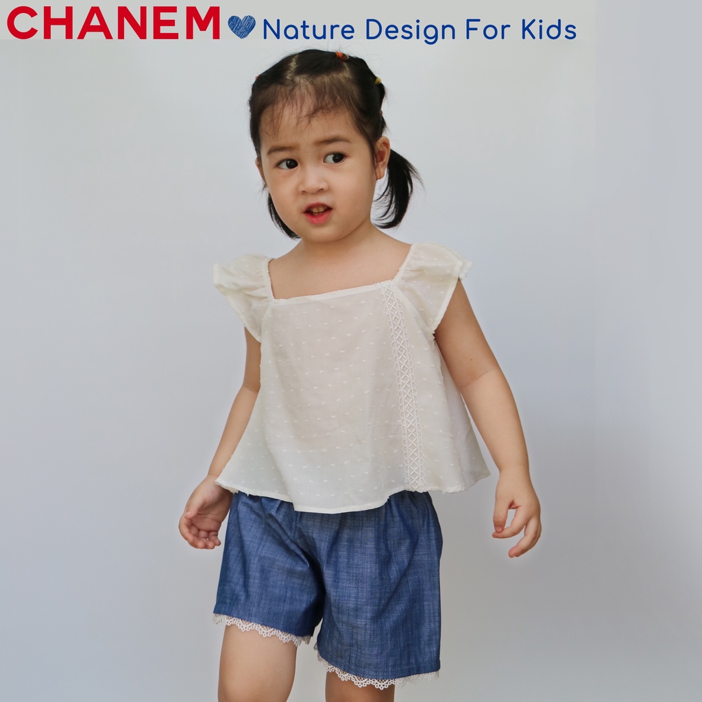 Áo cho bé gái tay cánh tiên phối ren điệu đà chất liệu thô boi nảy hạt cho bé từ 1 - 10 tuổi - CHANEM - Nature Design