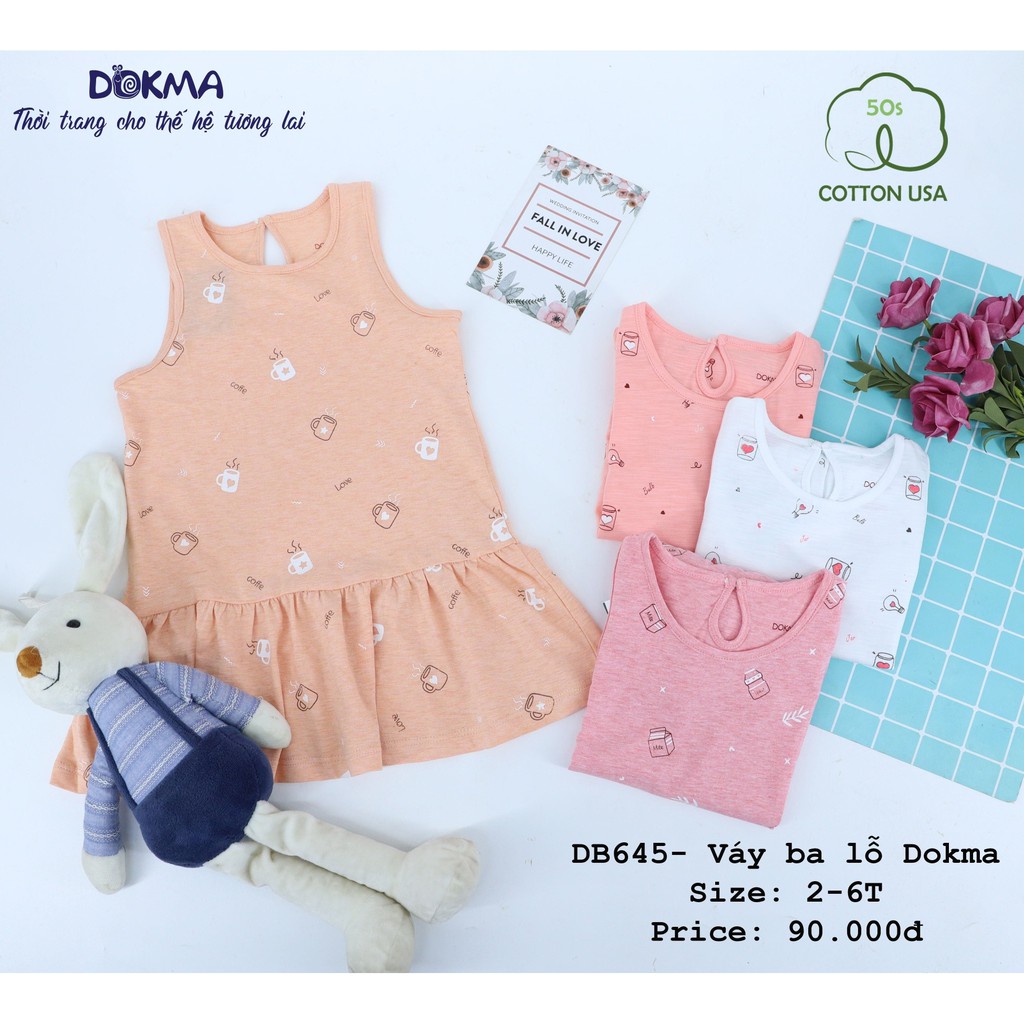 [Mã FAMAYFA2 giảm 10K đơn 50K] DB645 Váy ba lỗ cotton bé gái Dokma (2-6T)