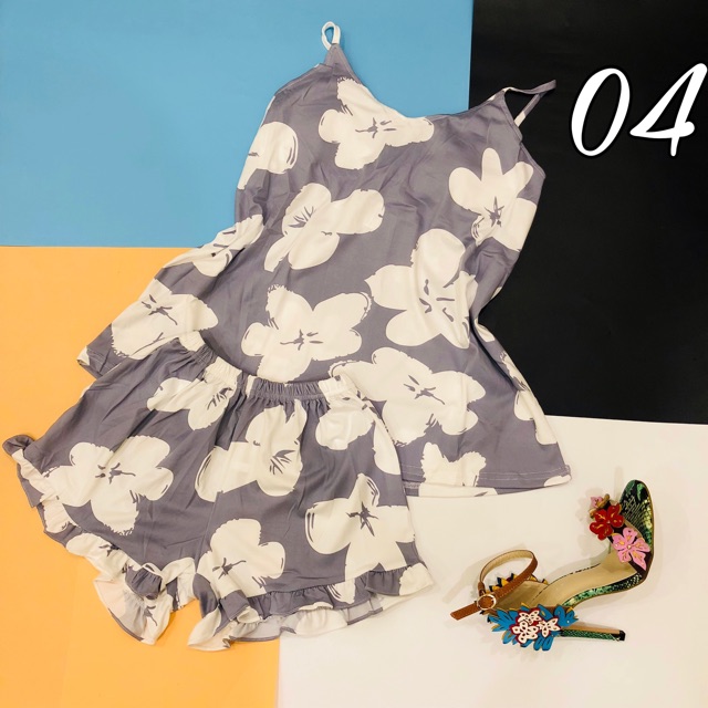 Bộ đồ ngủ 2 dây kèm lót ngực loại 1 chuẩn túi zip hàng Quảng Châu cao cấp