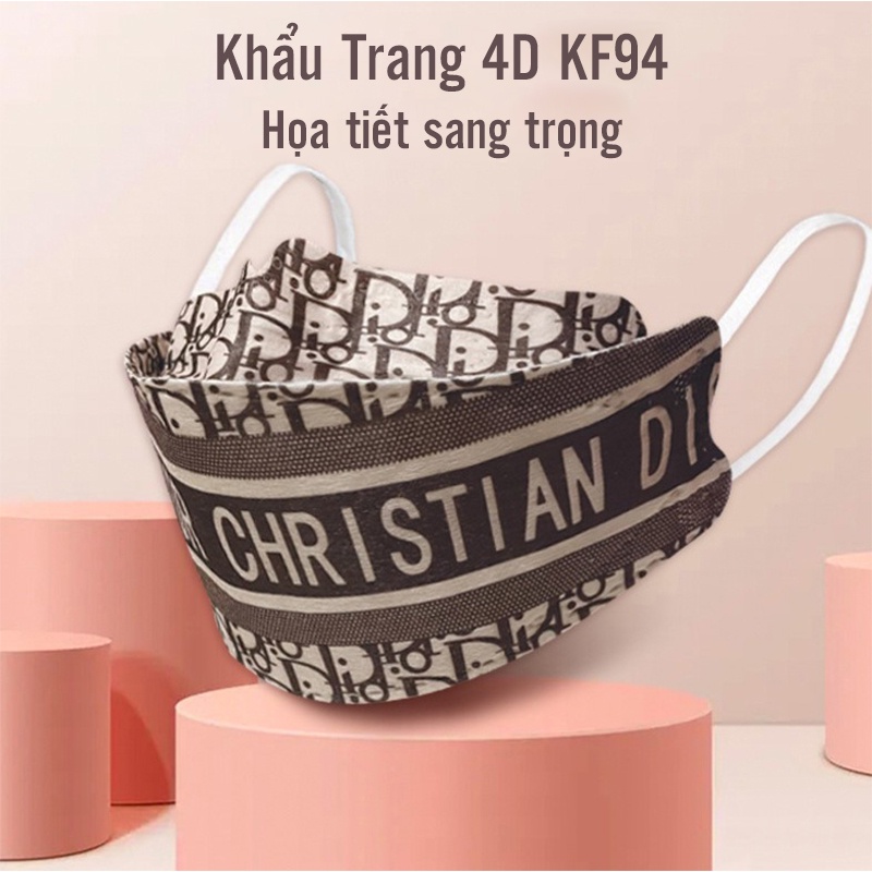 Khẩu Trang 4D KF94 Họa Tiết Thời Trang, Khung Vòm 4D Chống Trôi Son, Lọc Bụi Mịn Kháng Khuẩn Cao