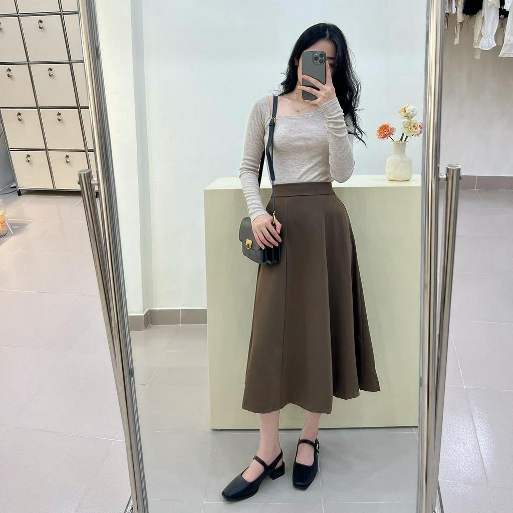 Chân váy xòe cạp chun sau 8815, Chân váy nữ dáng midi