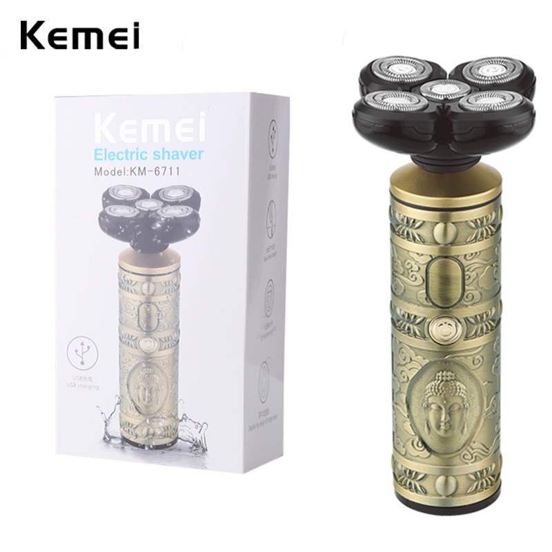 Máy cạo râu KEMEI hoạt động điện 5 lưỡi sạc lại được sử dụng dạng khô và ướt dành cho nam