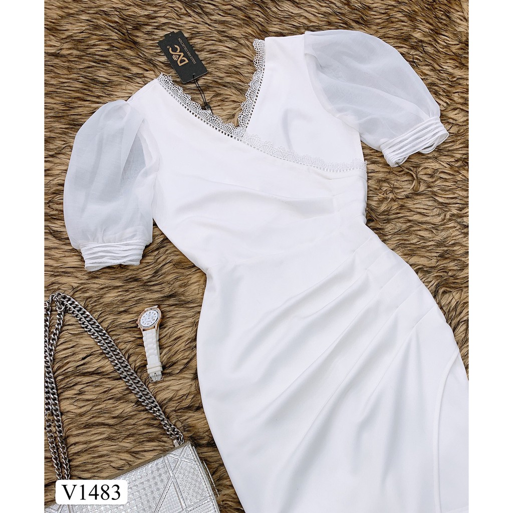 Váy trắng tay bồng phối ren V1483 - Đẹp Shop DVC - Kèm ảnh thật trải sàn do shop tự chụp | BigBuy360 - bigbuy360.vn