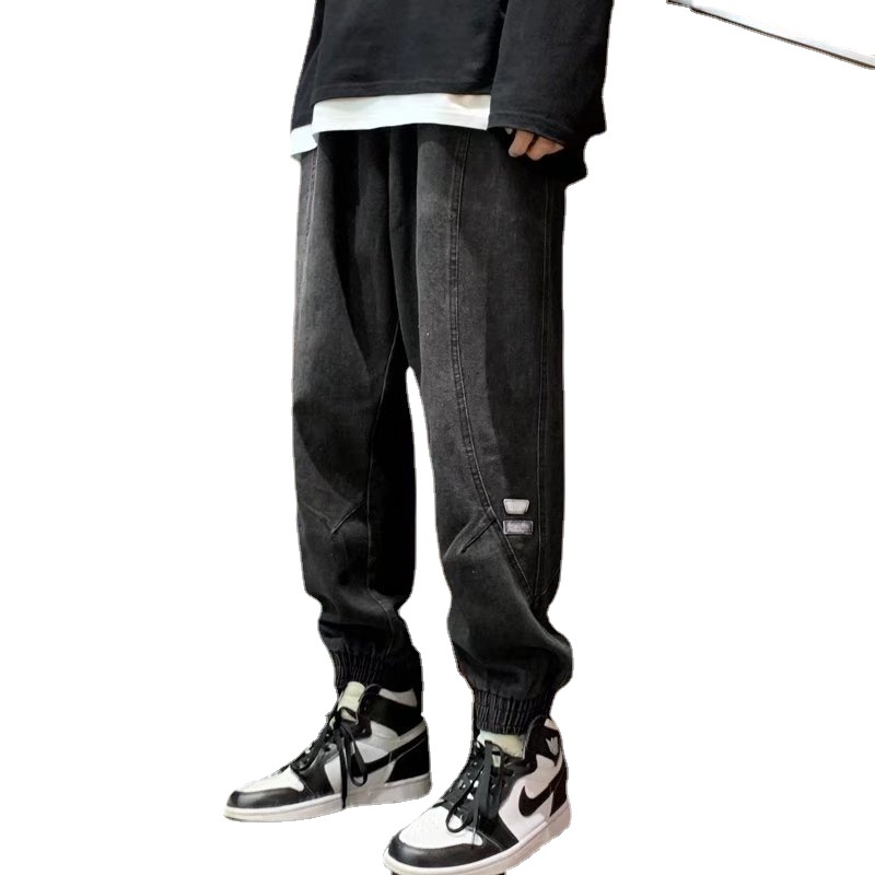 Quần jean ống rộng màu trơn chất lượng cao thời trang Hàn Quốc cho nam cỡ lớn s-3xl