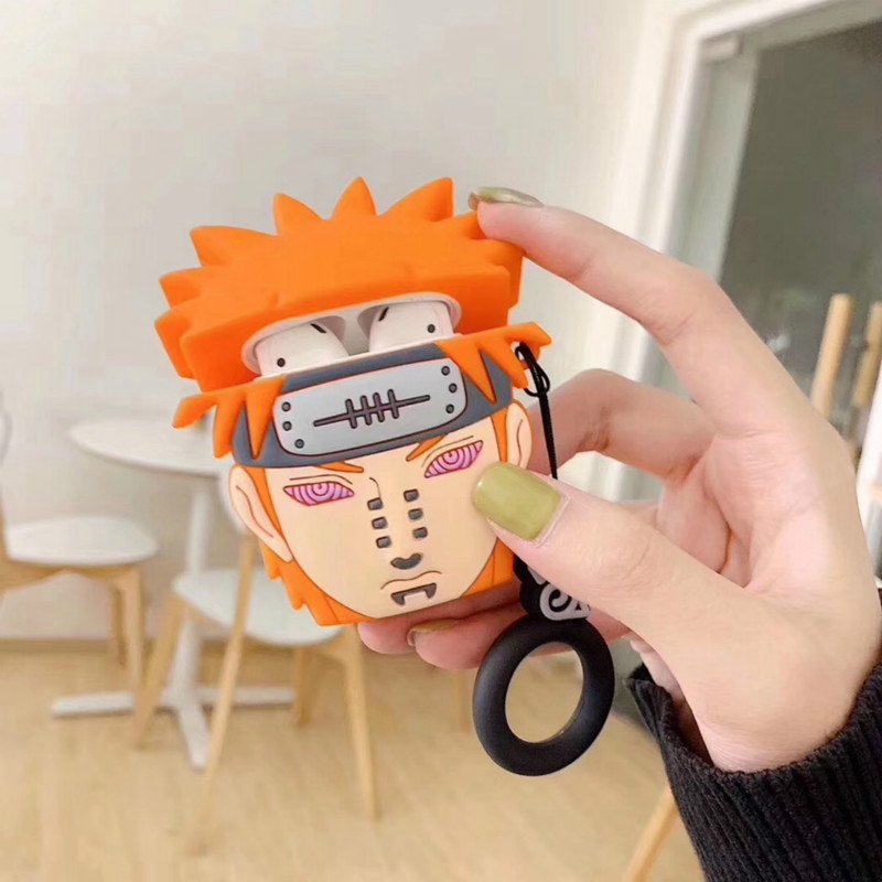 Ốp hộp sạc hình Naruto bằng silicon có móc khóa cho tai nghe thích hợp cho AirPods