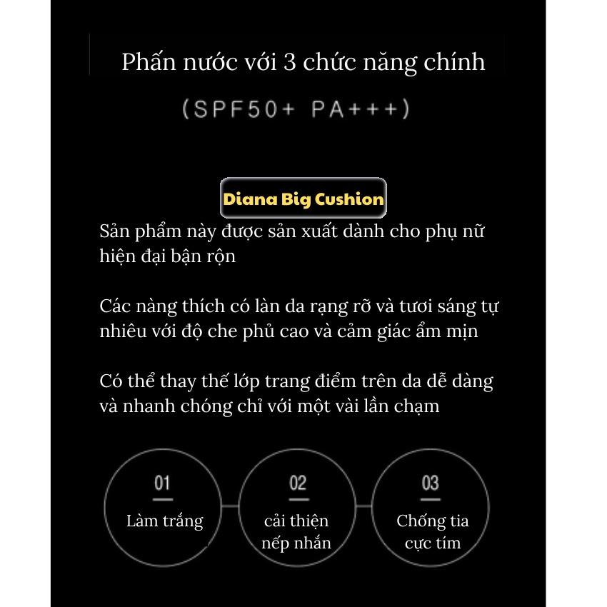 Phấn Nước Da Dầu Che Khuyết Điểm Kiềm Dầu Chống Nắng Diana Big Cushion SPF50+ PA+++ 24g- KOBE YOUNG