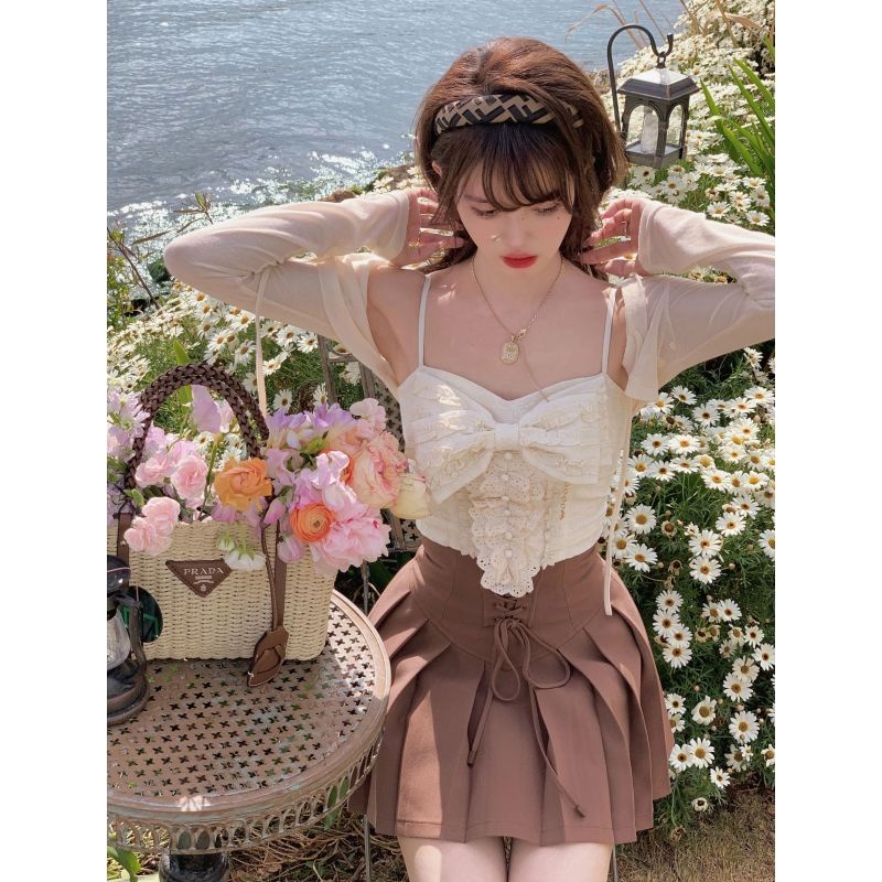 Jiashucheng Bộ Áo Sơn Dầu Thiết Kế Mỏng Lưng Cao Xếp Ly Mùa Hè Cho Nữ Niche