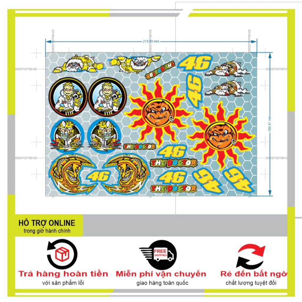 LOGO STICKER 46 ROSSI MẶT TRỜI TRANG TRÍ ĐIỆN THOẠI XE MÁY - SHINDECAL2