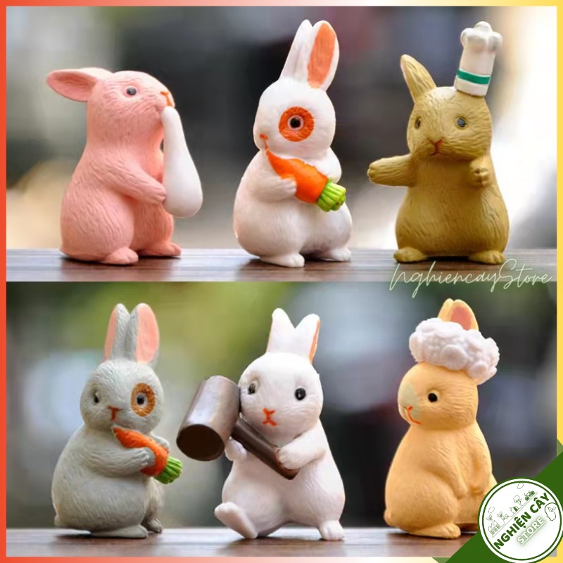 Phụ kiện Thỏ nhiều dáng trang trí tiểu cảnh, cây cảnh, sen đá (đơn)