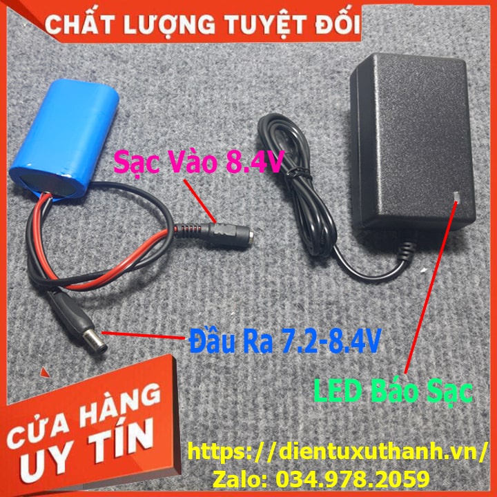 pin 2s 7.2-8.4v kèm sạc pin có led báo ngắt sạc khi đầy