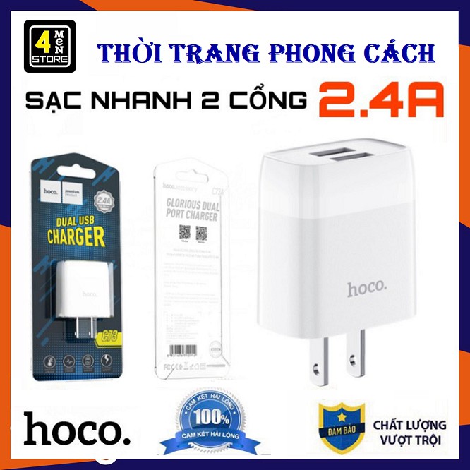 Cốc Sạc 2 Cổng USB Hoco C73 2.4A  - Củ Sạc Nhanh  2 Cổng USB Hoco C73 C.hính Hãng