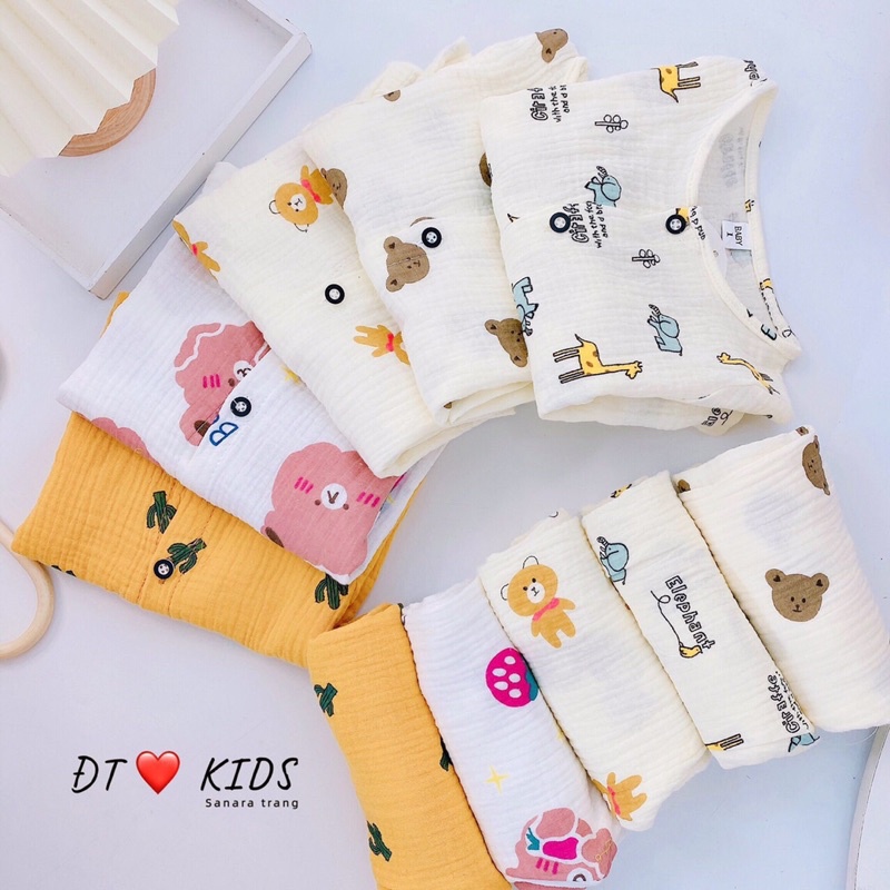 Bộ Dài Tay cho Bé Gái Chất Vải Đũi Xô Nhẹ Nhàng Cao Cấp Dáng Đáng Yêu Size Từ 7-18kg