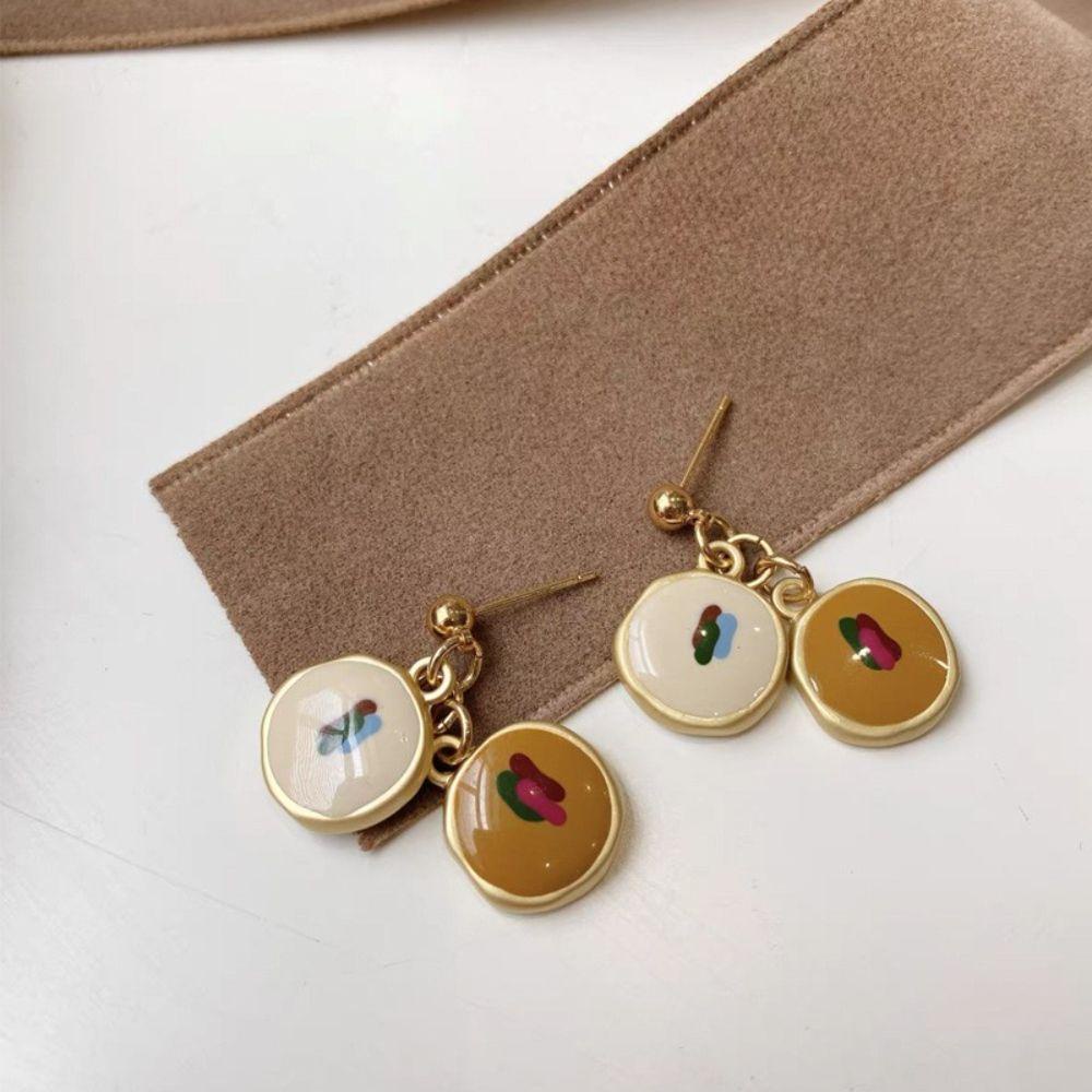 Khuyên Tai Kim Loại Hình Tranh Sơn Dầu Phong Cách Vintage