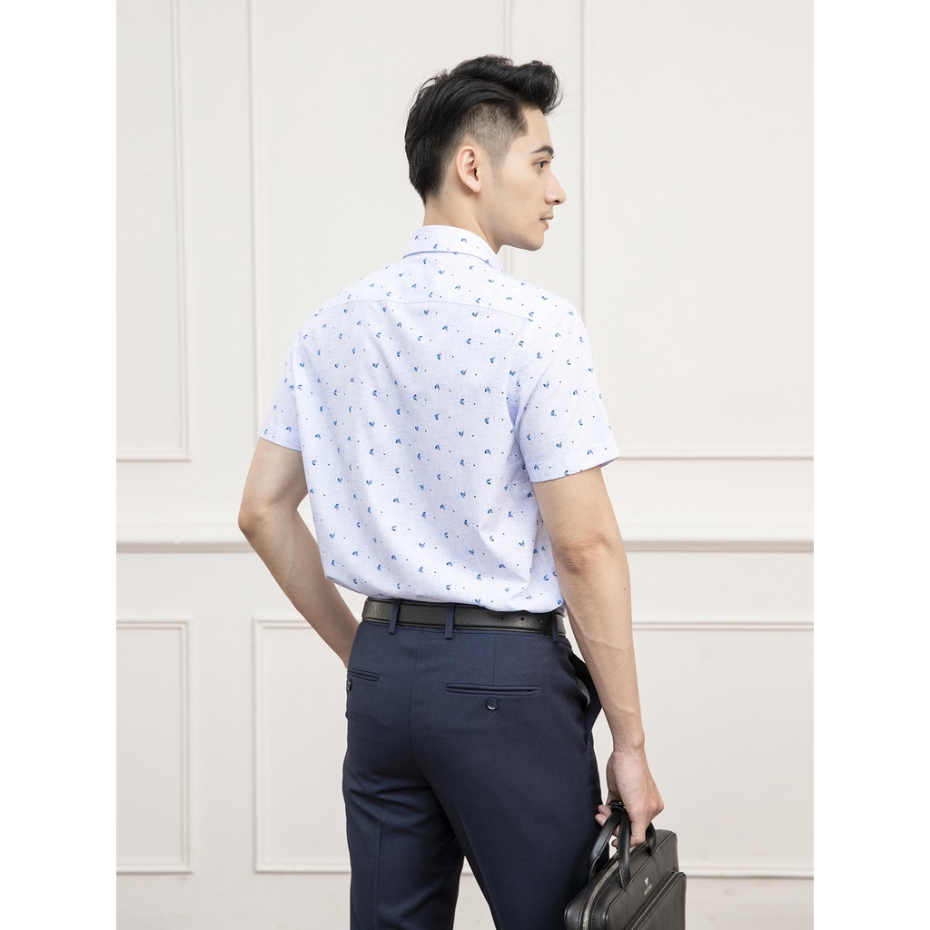 Áo sơ mi nam ngắn tay ARISTINO phom Slim fit ôm vừa vặn, họa tiết in xanh trẻ trung, nổi bật - ASS231S1
