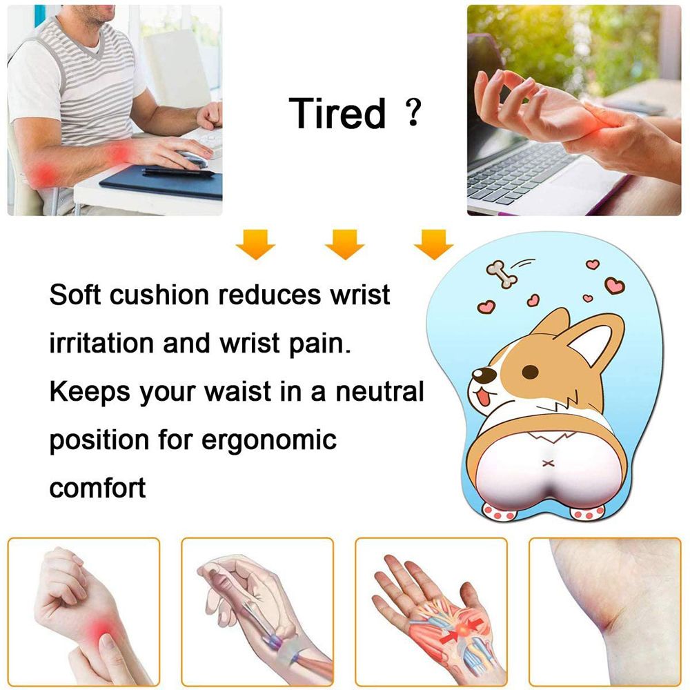 Tấm lót chuột máy tính bằng silica gel chống trượt hình chó corgi 3D êm ái dễ thương