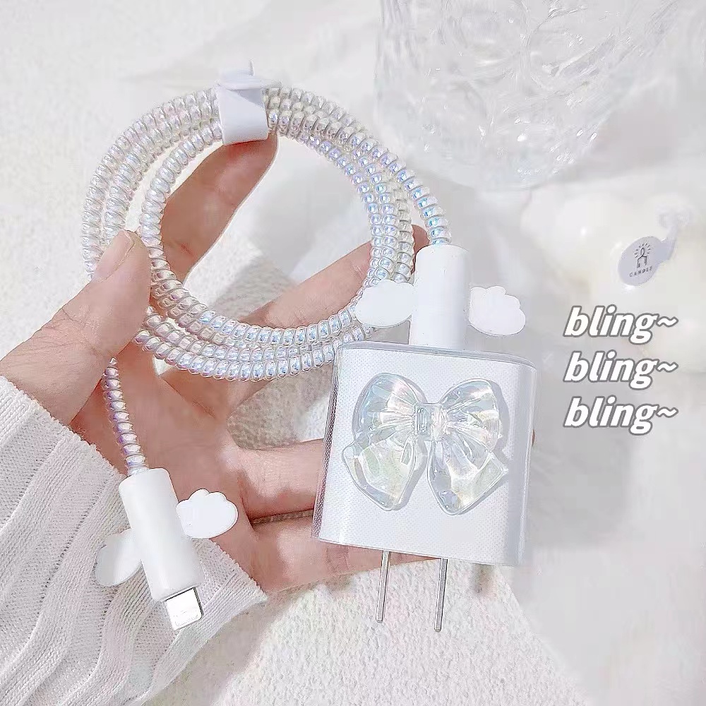 Phụ Kiện Bảo Vệ Dây Cáp Sạc soft silicone bow style chargering cover compatible for iPhone 14 pro max 18W/20w/5w earphone cable protector