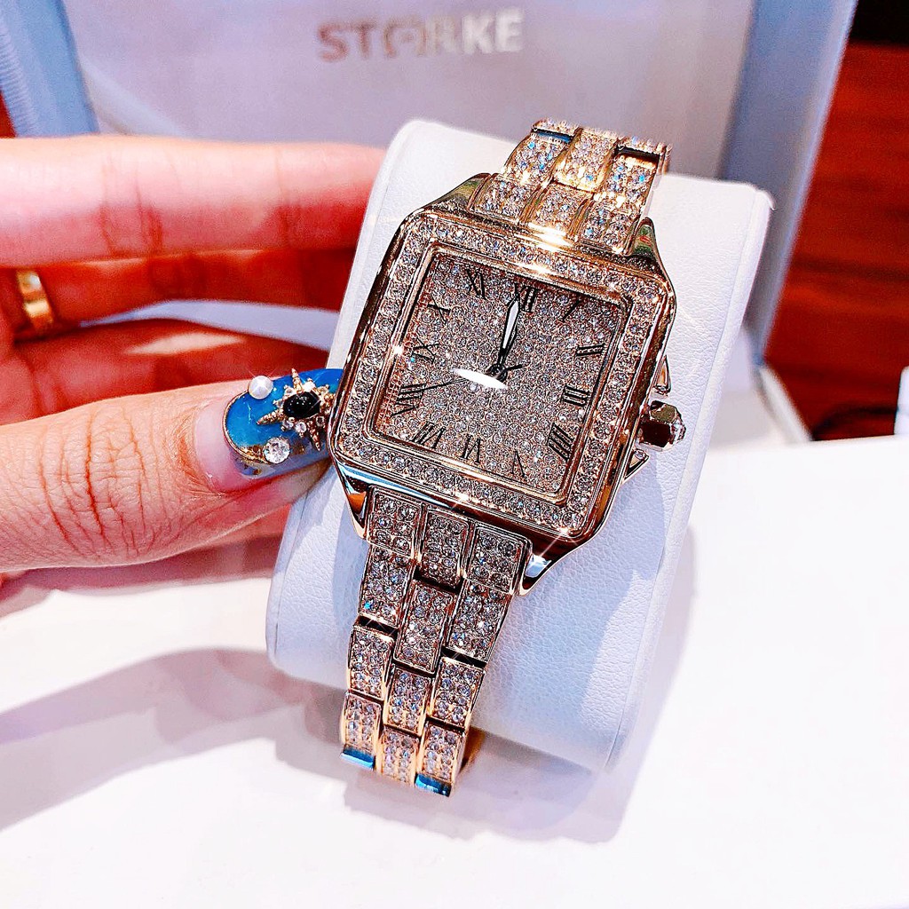 Đồng Hồ Nữ Davena 61151 Mặt Vuông Full Đá Rose Gold 28x28mm