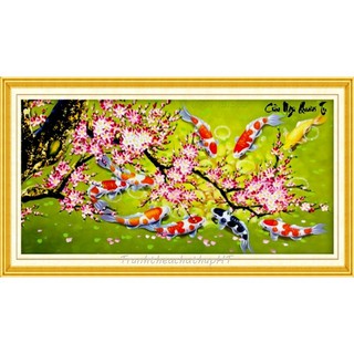 Tranh đính đá, Tranh thêu chữ thập 3D Cửu ngư quần hội LV173, LV174, LV3173, LV3174 (2 màu)