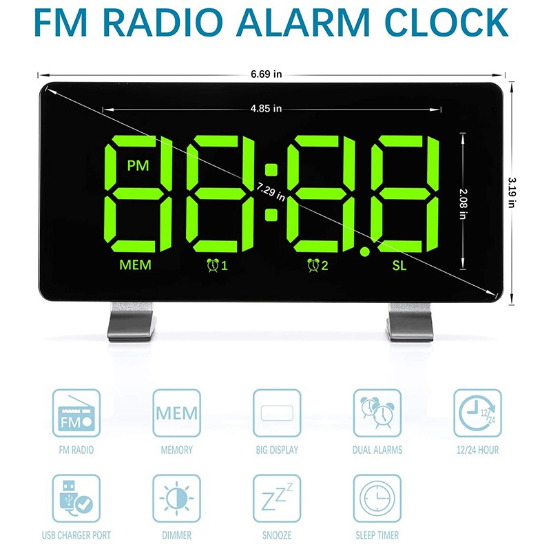 Alarm Clocks for Bedrooms with Radio, USB Port for Charging, 12/24H